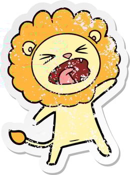 distressed sticker of a cartoon lion vector