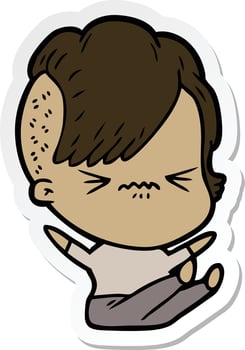 sticker of a cartoon annoyed hipster girl vector