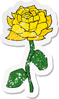retro distressed sticker of a yellow rose cartoon vector