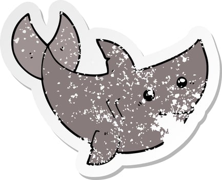 distressed sticker of a cartoon shark vector