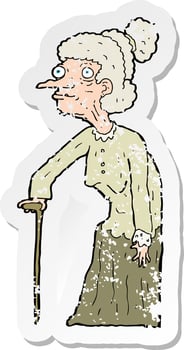 retro distressed sticker of a cartoon old woman vector