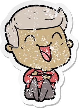 distressed sticker of a cartoon man laughing vector