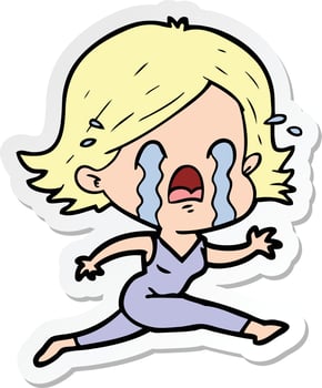sticker of a cartoon woman crying vector
