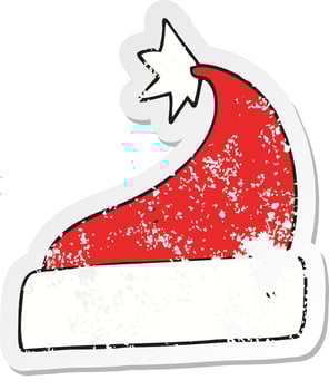 retro distressed sticker of a cartoon christmas hat vector