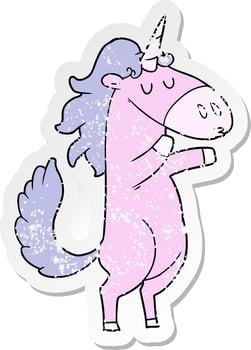distressed sticker of a cartoon unicorn vector