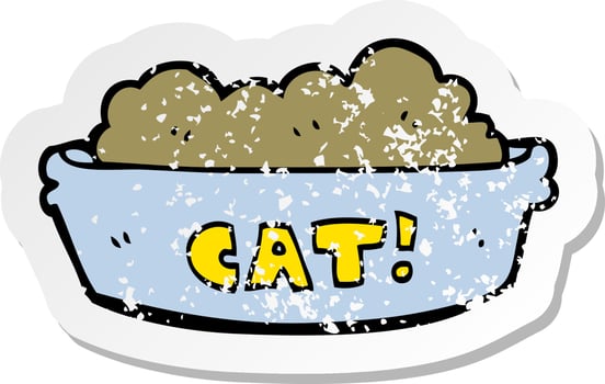 retro distressed sticker of a cartoon cat food vector