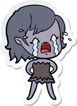 sticker of a cartoon crying vampire girl vector