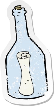 retro distressed sticker of a cartoon letter in a bottle vector
