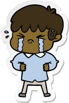 sticker of a crying boy cartoon vector