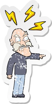 retro distressed sticker of a cartoon angry old man vector