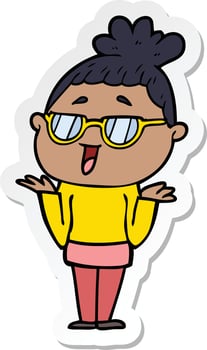 sticker of a cartoon happy woman wearing spectacles vector