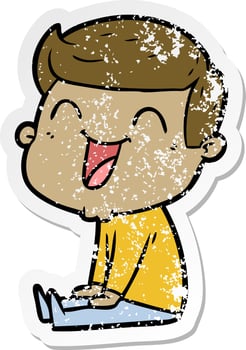 distressed sticker of a cartoon man laughing vector