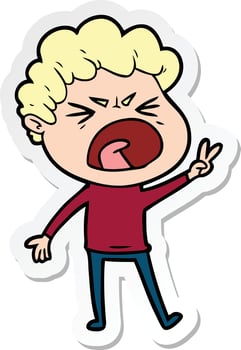 sticker of a cartoon furious man vector