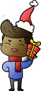 gradient cartoon of a man laughing wearing santa hat vector