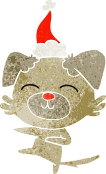 retro cartoon of a dog kicking wearing santa hat vector