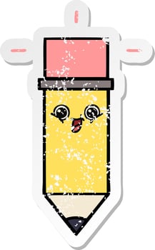 distressed sticker of a cute cartoon pencil vector