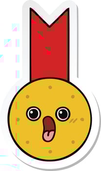 sticker of a cute cartoon gold medal vector