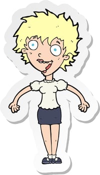 sticker of a cartoon excited woman vector