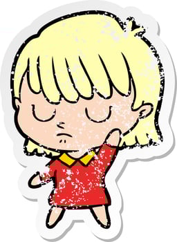 distressed sticker of a cartoon woman vector