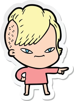 sticker of a cute cartoon girl with hipster haircut vector