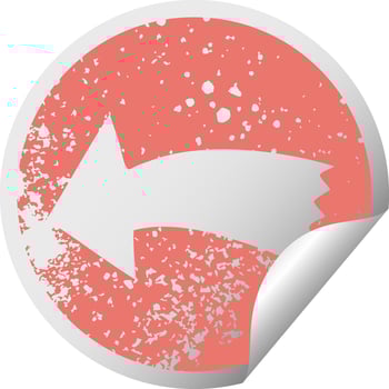 quirky distressed circular peeling sticker symbol arrow vector