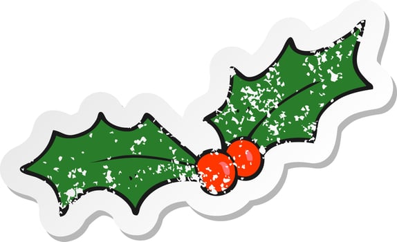 retro distressed sticker of a cartoon christmas holly vector