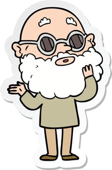 sticker of a cartoon curious man with beard and glasses vector