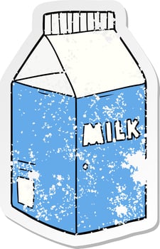 distressed sticker of a cartoon milk carton vector