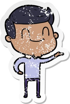 distressed sticker of a cartoon friendly man vector