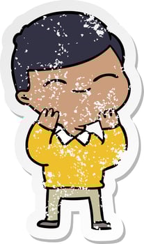 distressed sticker of a cartoon smiling boy vector