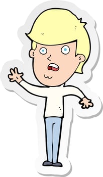 sticker of a cartoon unhappy boy vector