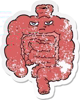 distressed sticker of a cartoon intestines vector