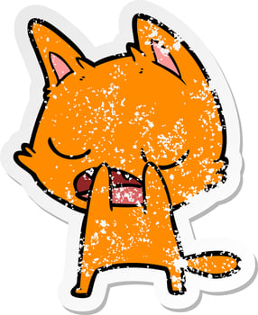 distressed sticker of a talking cat cartoon vector