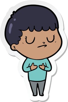 sticker of a cartoon grumpy boy vector