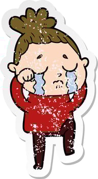 distressed sticker of a cartoon crying woman vector