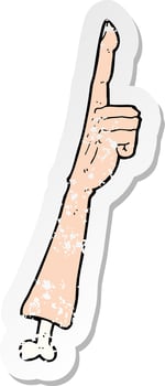 retro distressed sticker of a cartoon pointing arm vector