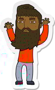 sticker of a cartoon bearded man waving arms vector
