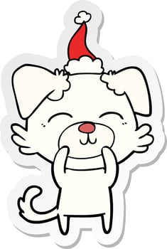 sticker cartoon of a dog wearing santa hat vector