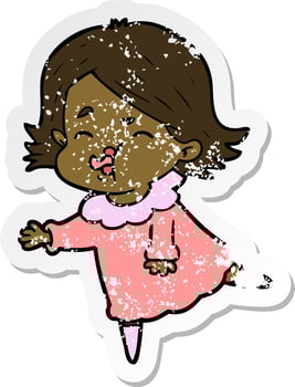 distressed sticker of a cartoon girl pulling face vector