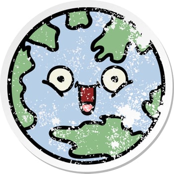 distressed sticker of a cute cartoon planet earth vector