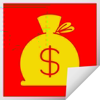 square peeling sticker cartoon bag of money vector
