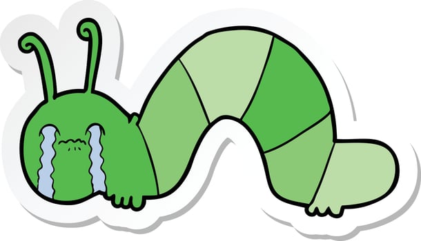 sticker of a cartoon caterpillar obsessing over his regrets vector