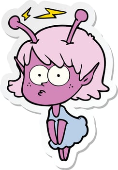 sticker of a cartoon alien girl vector