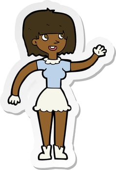 sticker of a cartoon girl waving vector