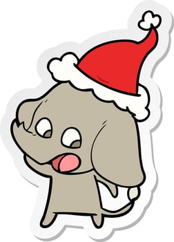 cute sticker cartoon of a elephant wearing santa hat vector