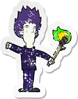 retro distressed sticker of a cartoon spooky vampire vector