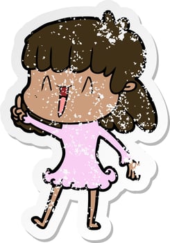 distressed sticker of a cartoon woman vector