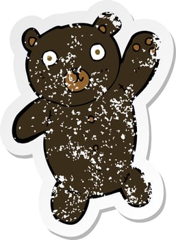 retro distressed sticker of a cartoon cute black teddy bear vector