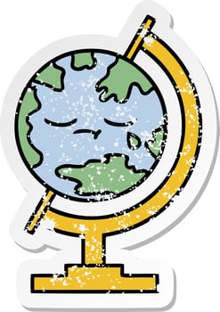 distressed sticker of a cute cartoon globe of the world vector
