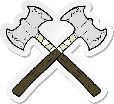 sticker of a cartoon crossed axes vector